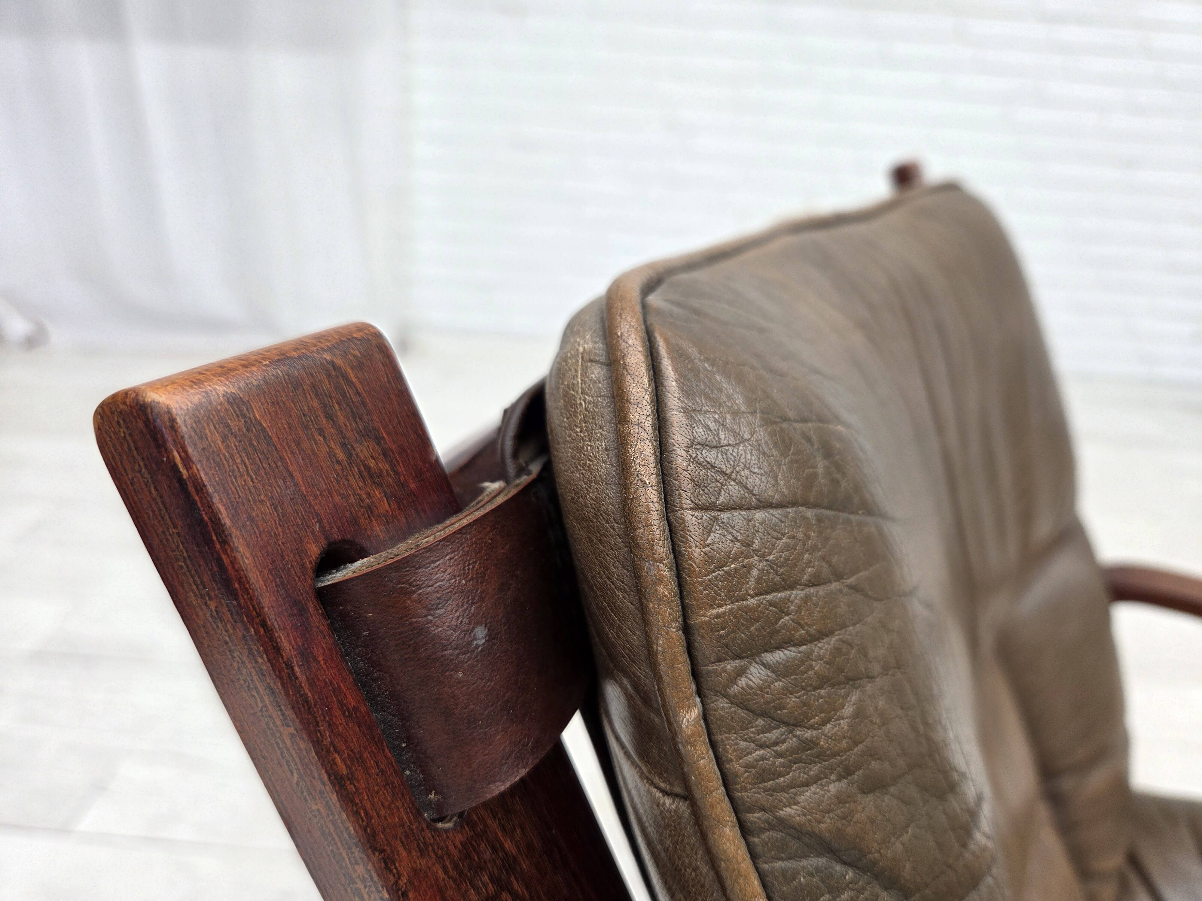 1970s, Norwegian lounge chair, brown furniture leather.