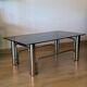 Vintage coffee table in chrome metal and smoked glass, 1970s