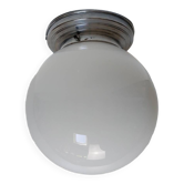 Plafonnier art déco opaline support chromé