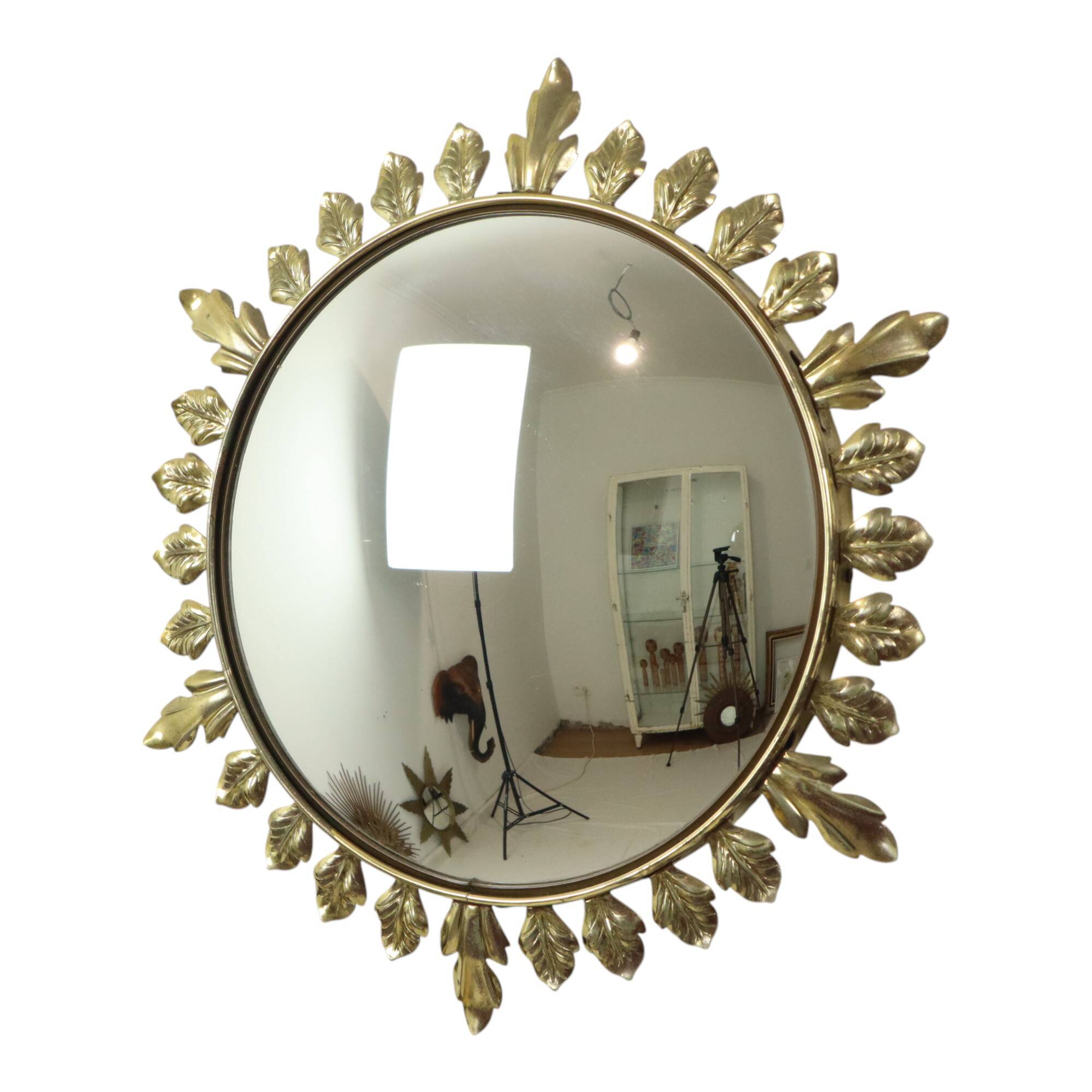 Vintage Metal Sun Mirror Convex Gold Deknudt 70s
