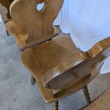 Set of 4 Vintage Tyrolean Heart Cutout Wooden Dining Chairs