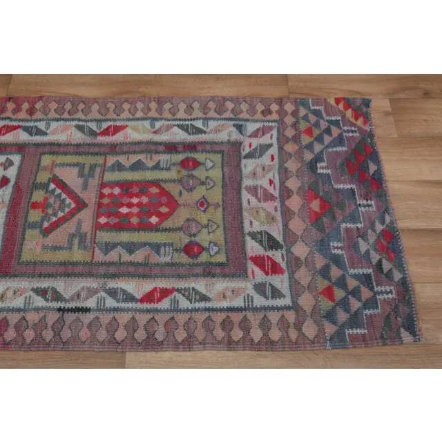 1970s Vintage Turkish Oushak Handmade Wool Cotton Pink Runner Rug 86x286