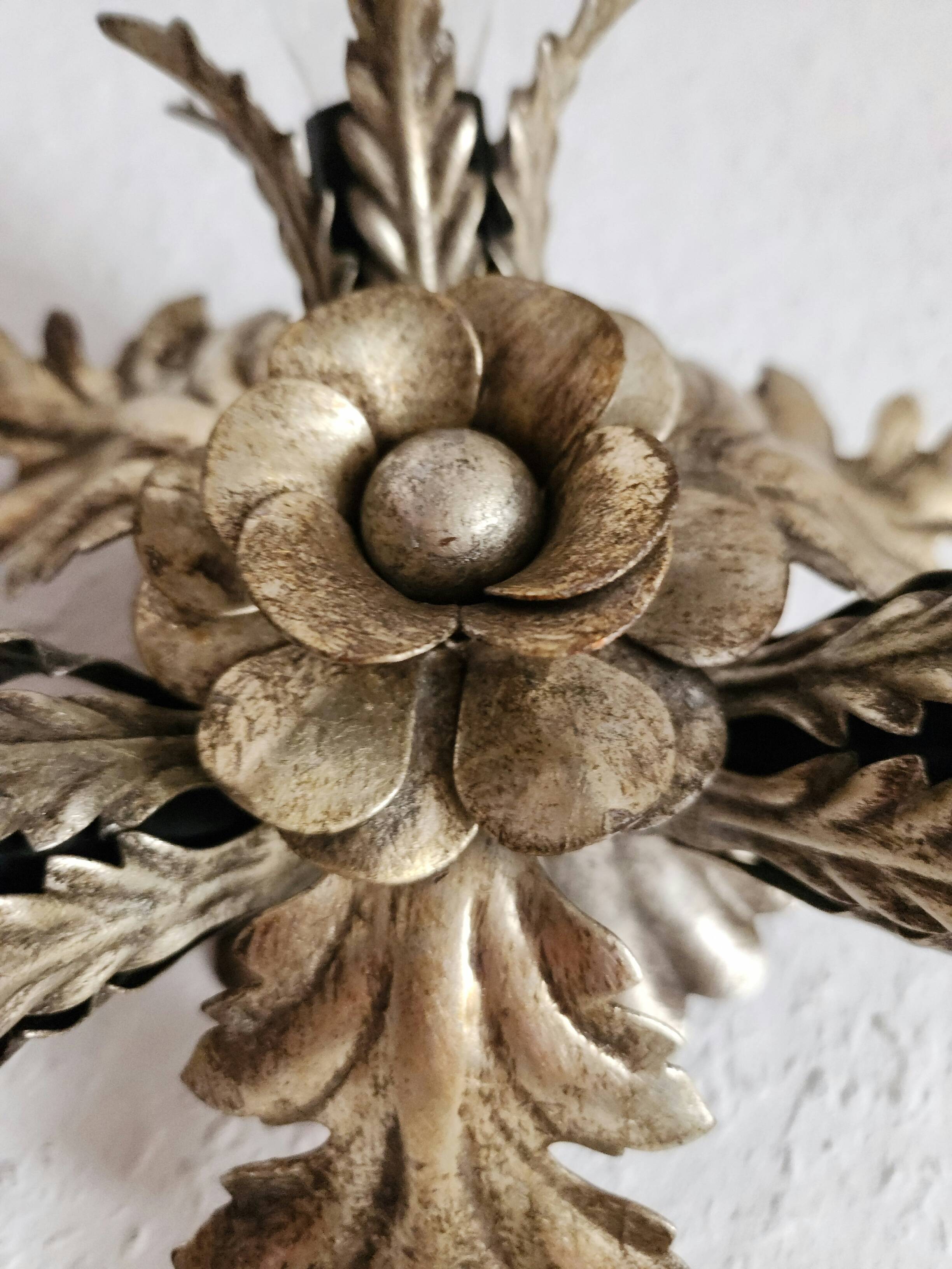 Versilberte handgeschmiedete drei Lichter Banci Firenze Florentiner Lampe
