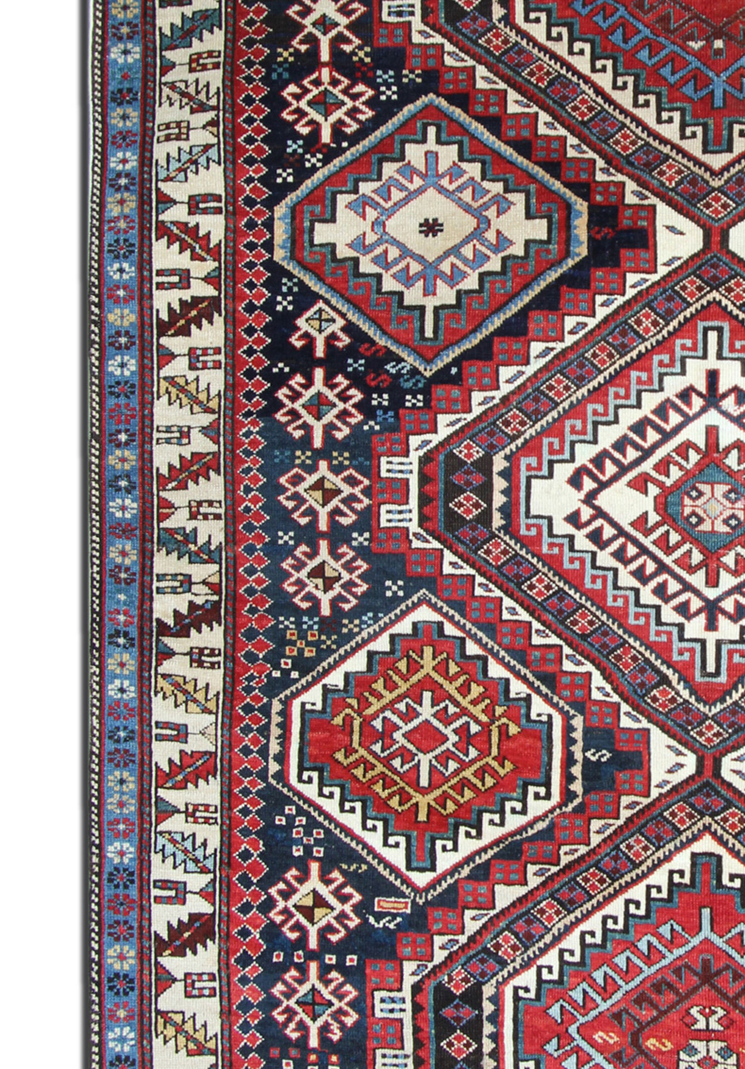 Antique shirvan area rug traditional wool tribal geometric azerbaijan carpet- 120x165cm