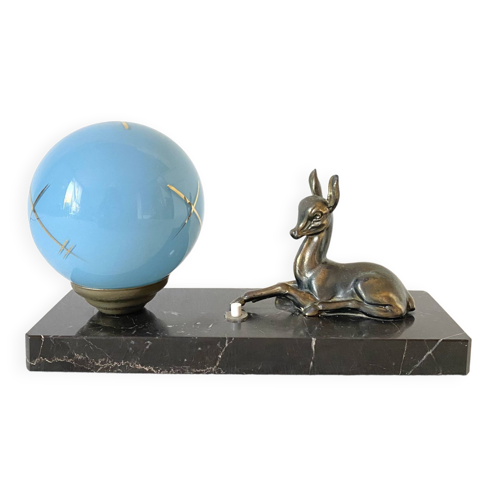 Lampe veilleuse art déco marbre et faon en régule