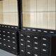 Large pair of antique apothecary cabinets painted black, Eastern Europe, 1910s