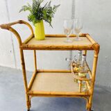 Desserte table roulante rotin vintage