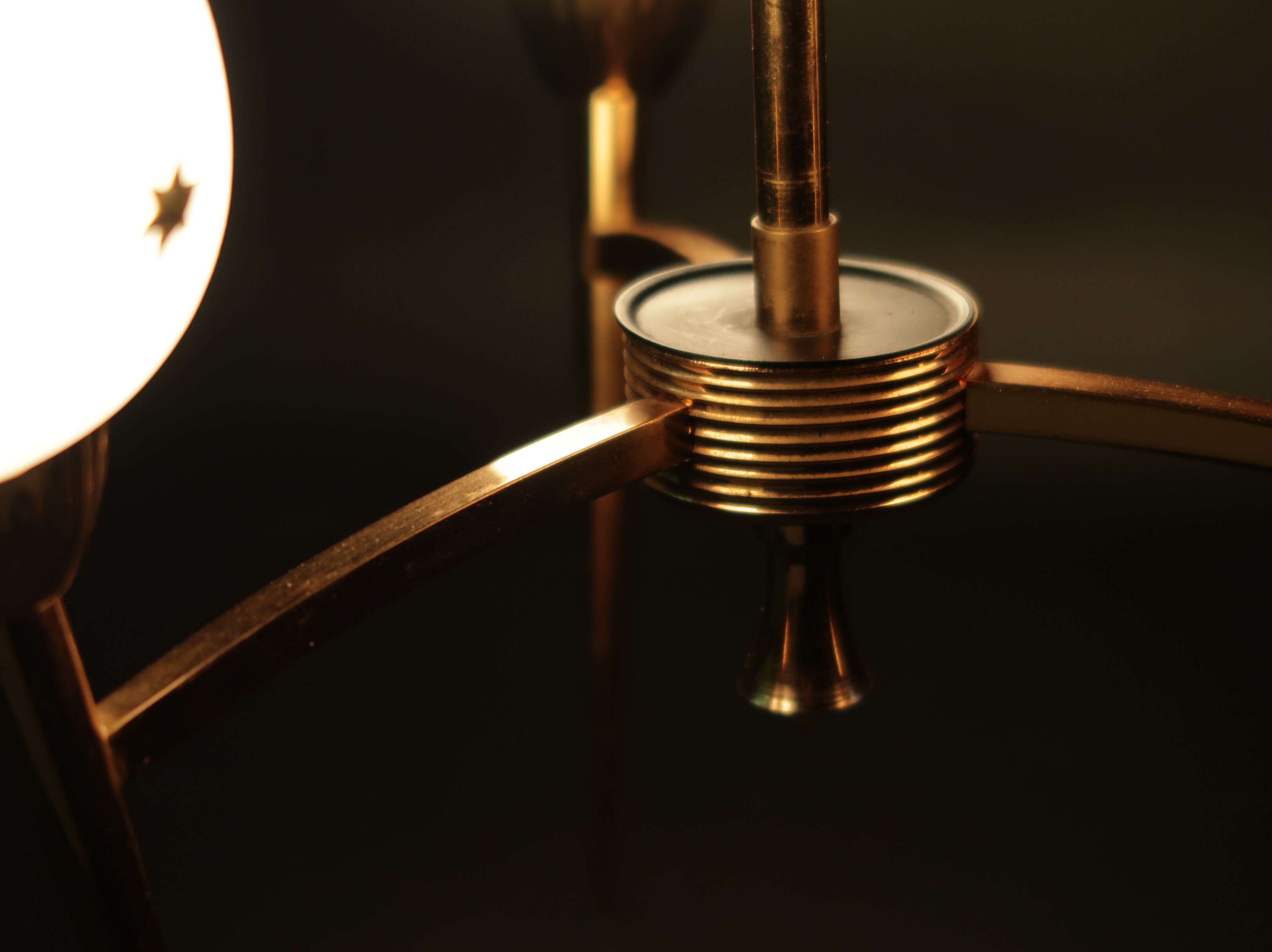 Golden glass chandelier, 3 lights and star-decorated