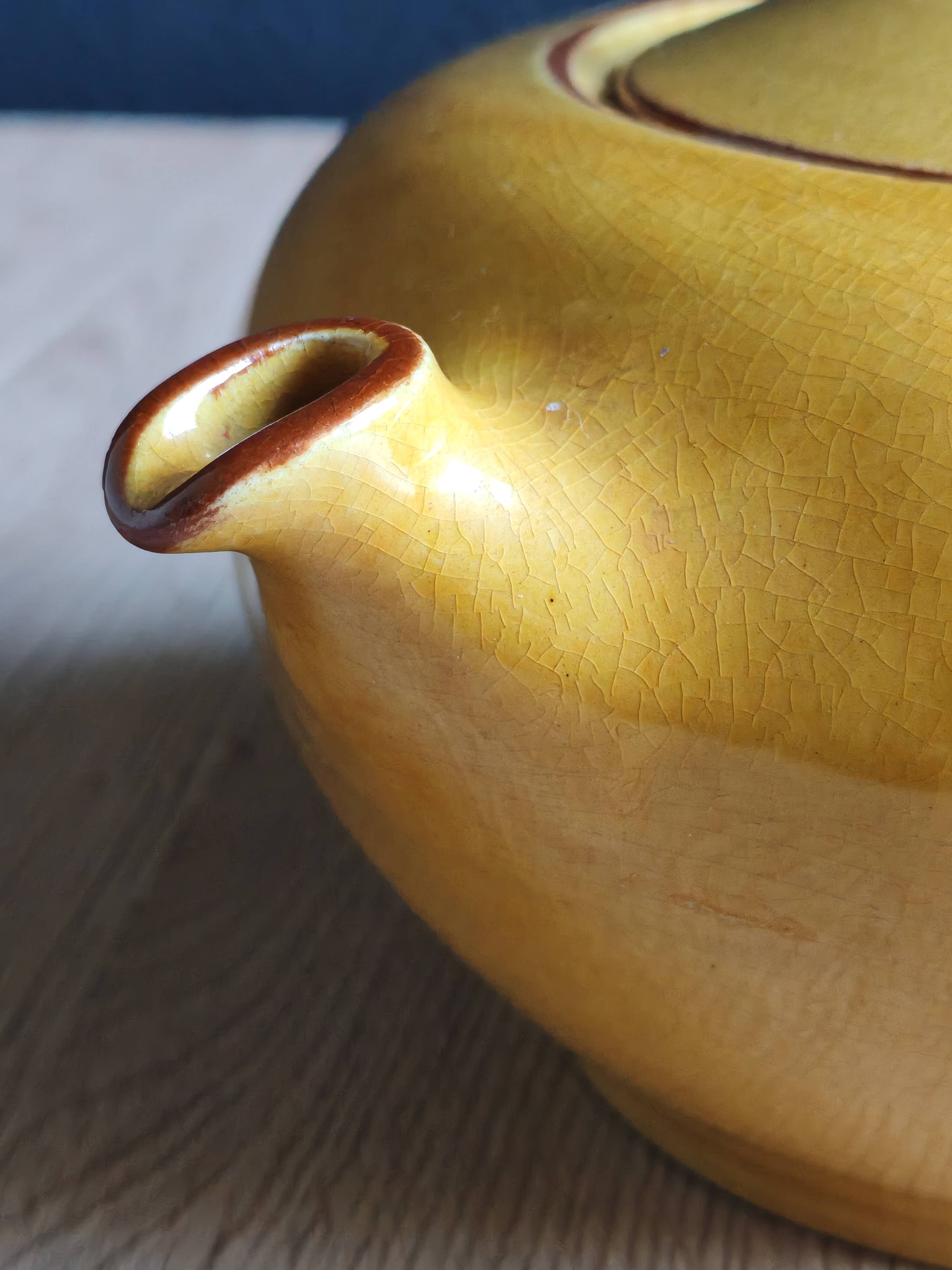 Vintage Mustard Enamelled Ceramic Teapot