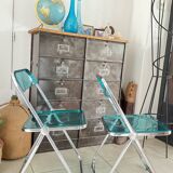 Set of 4 Castelli blue Plia folding chairs