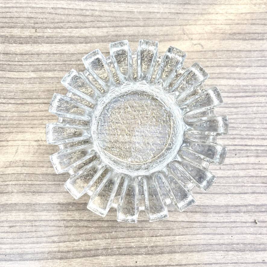 Glass ashtray with ICE pattern by Pukeberg, Swedish design, Scandinavian.