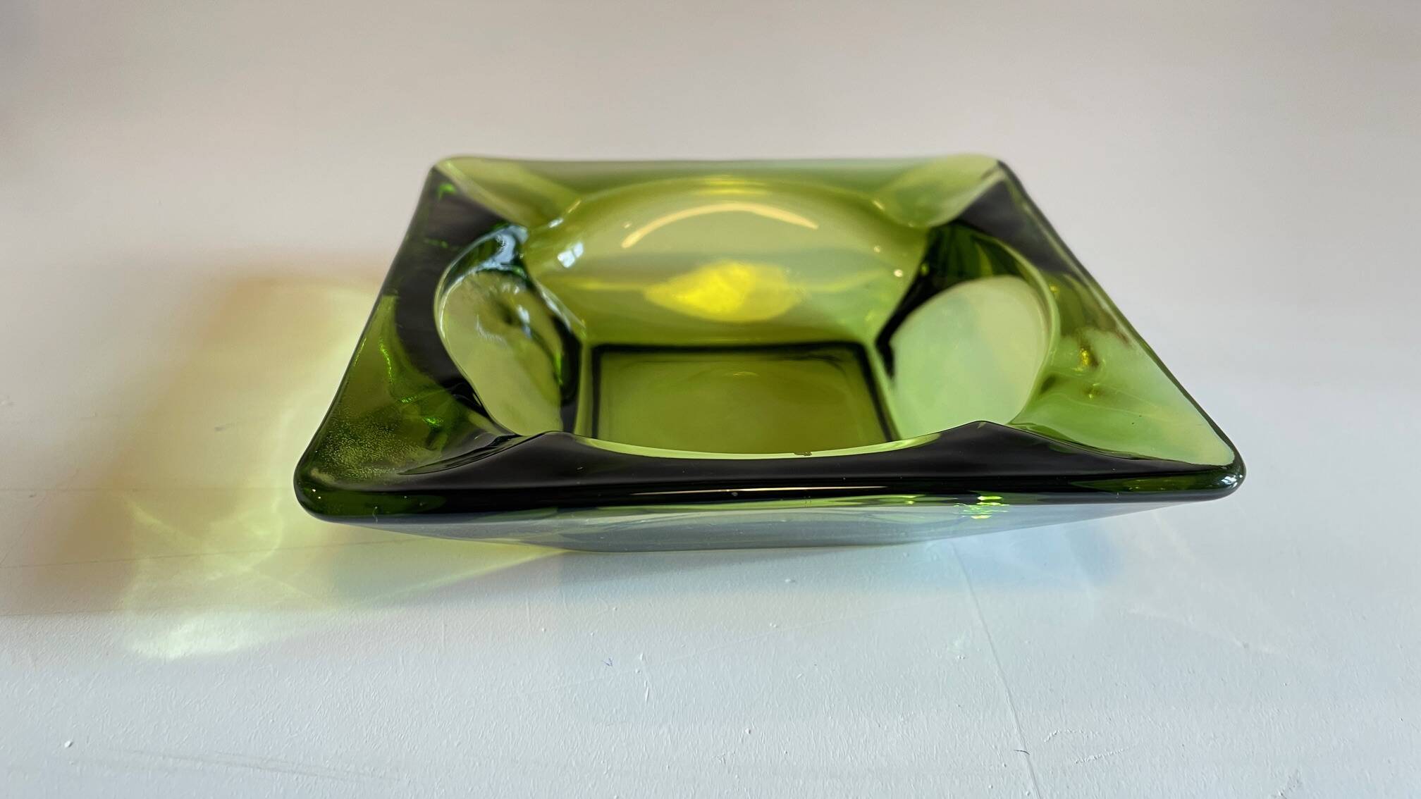 Geometric Glass Ashtray Vintage Green