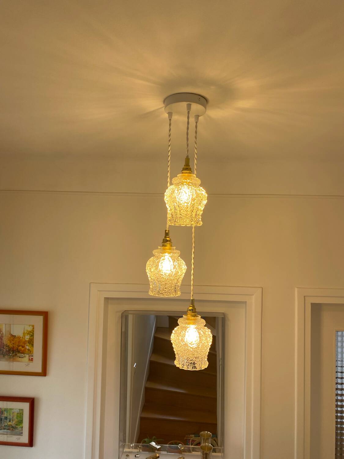 Triple suspension with vintage glass globes