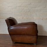 French Leather Club Chair, Havana Mustache Model, with Cuban Cigar Arms, Circa 1930's