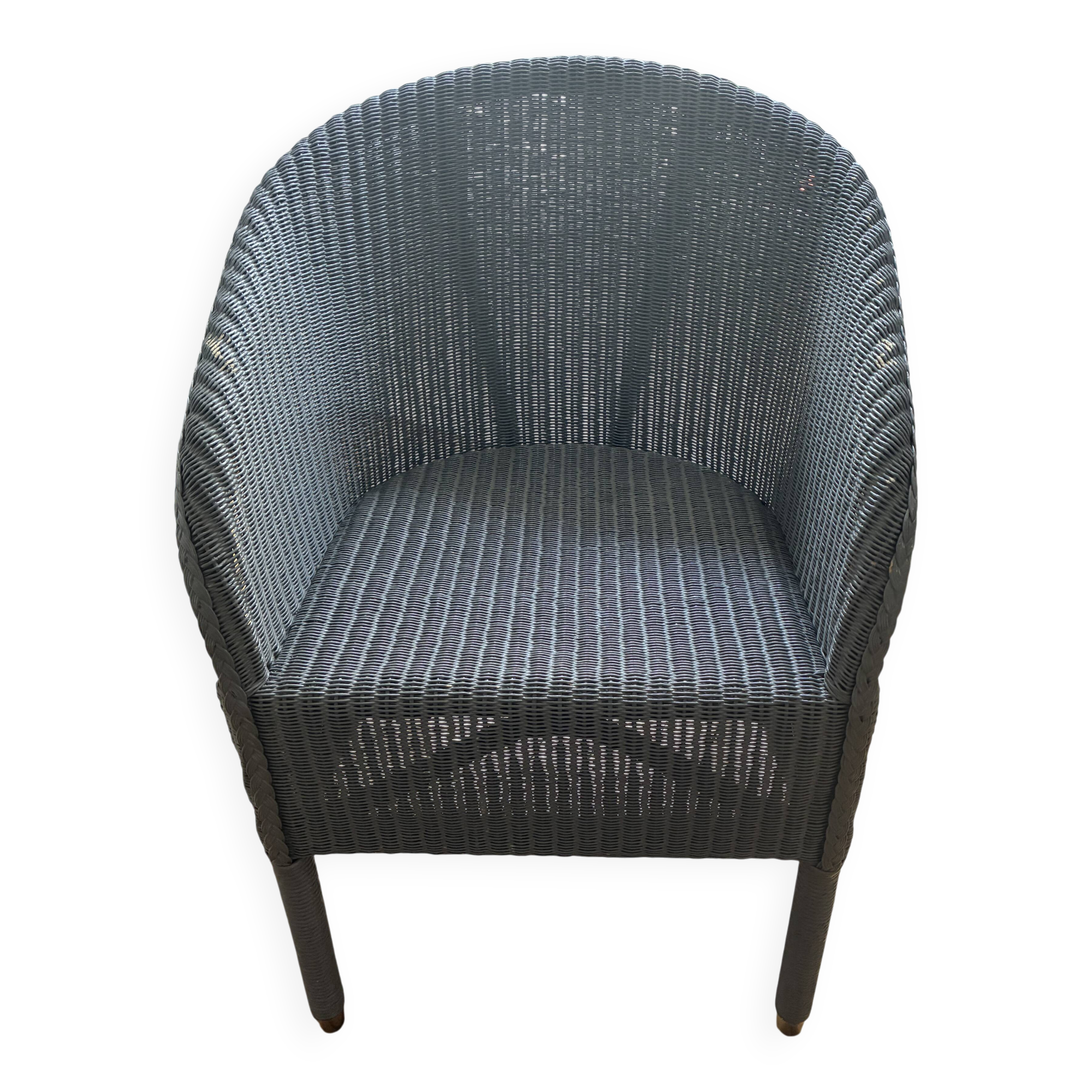 Blue grid rattan armchair