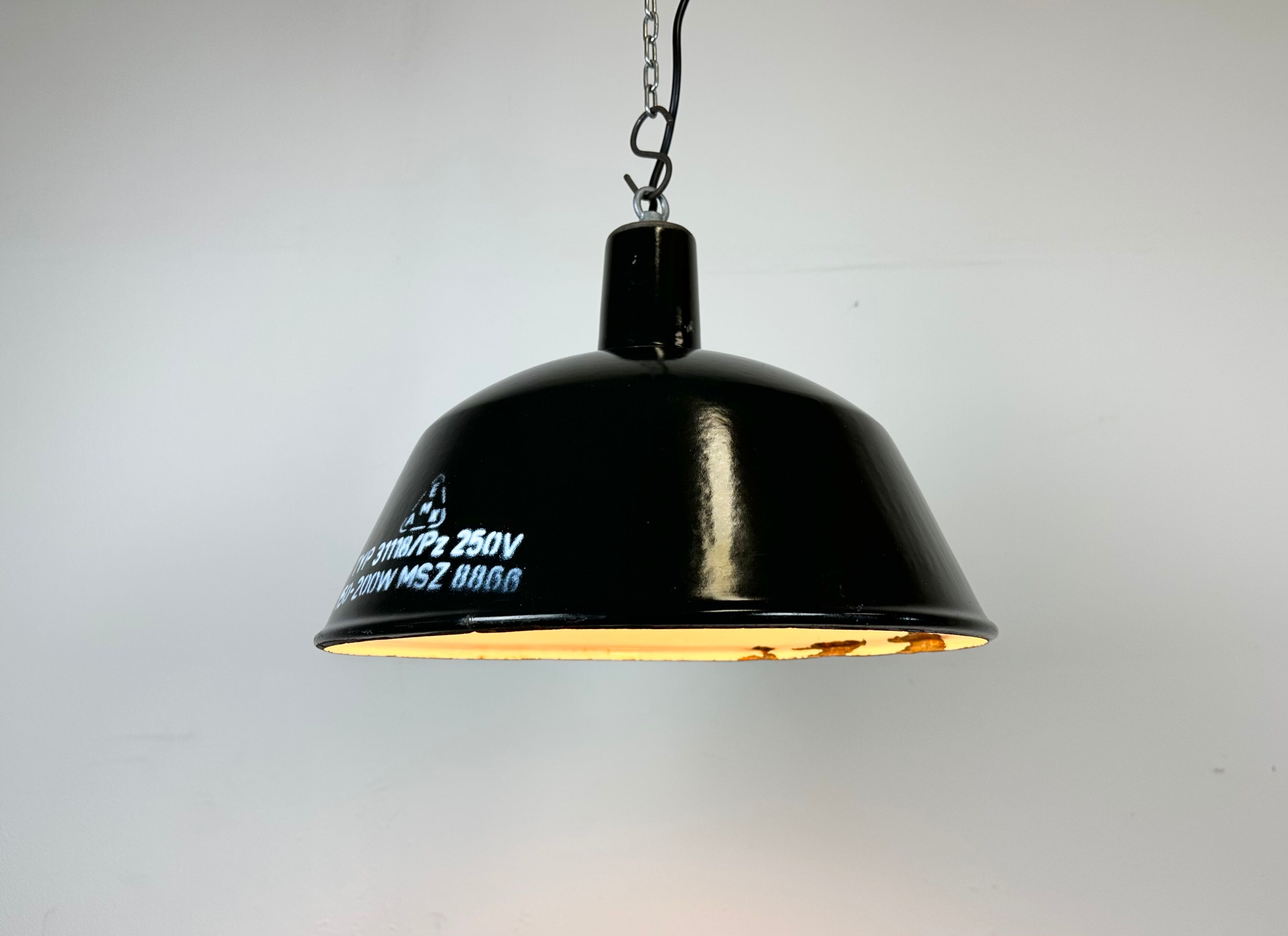 Industrial black enamel pendant lamp from emax, 1960s