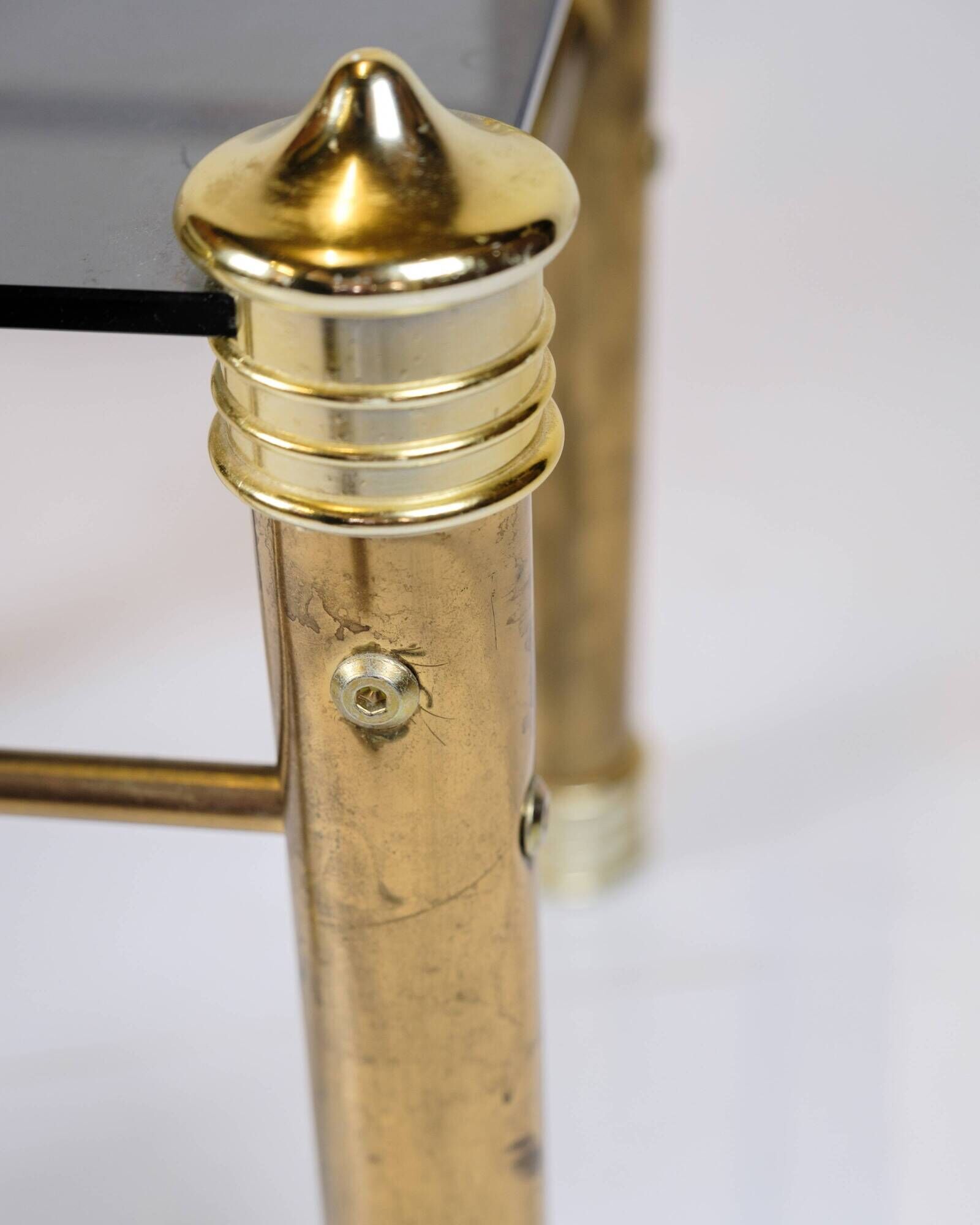 Set of two bedside tables - brass legs - black glass top - vintage style - 1970s