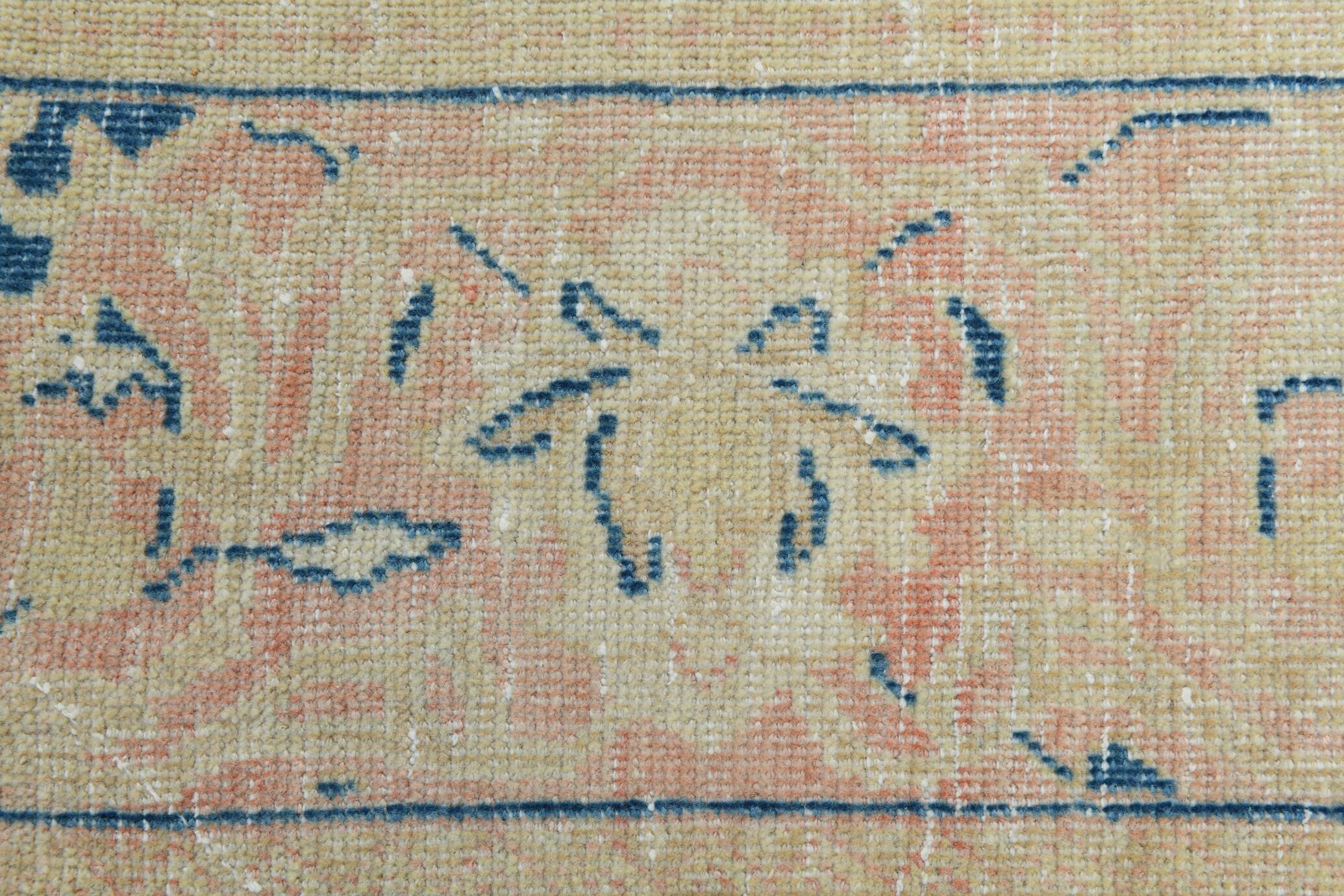 Tapis persan vintage beige et bleu à médaillon floral, 300x393 cm