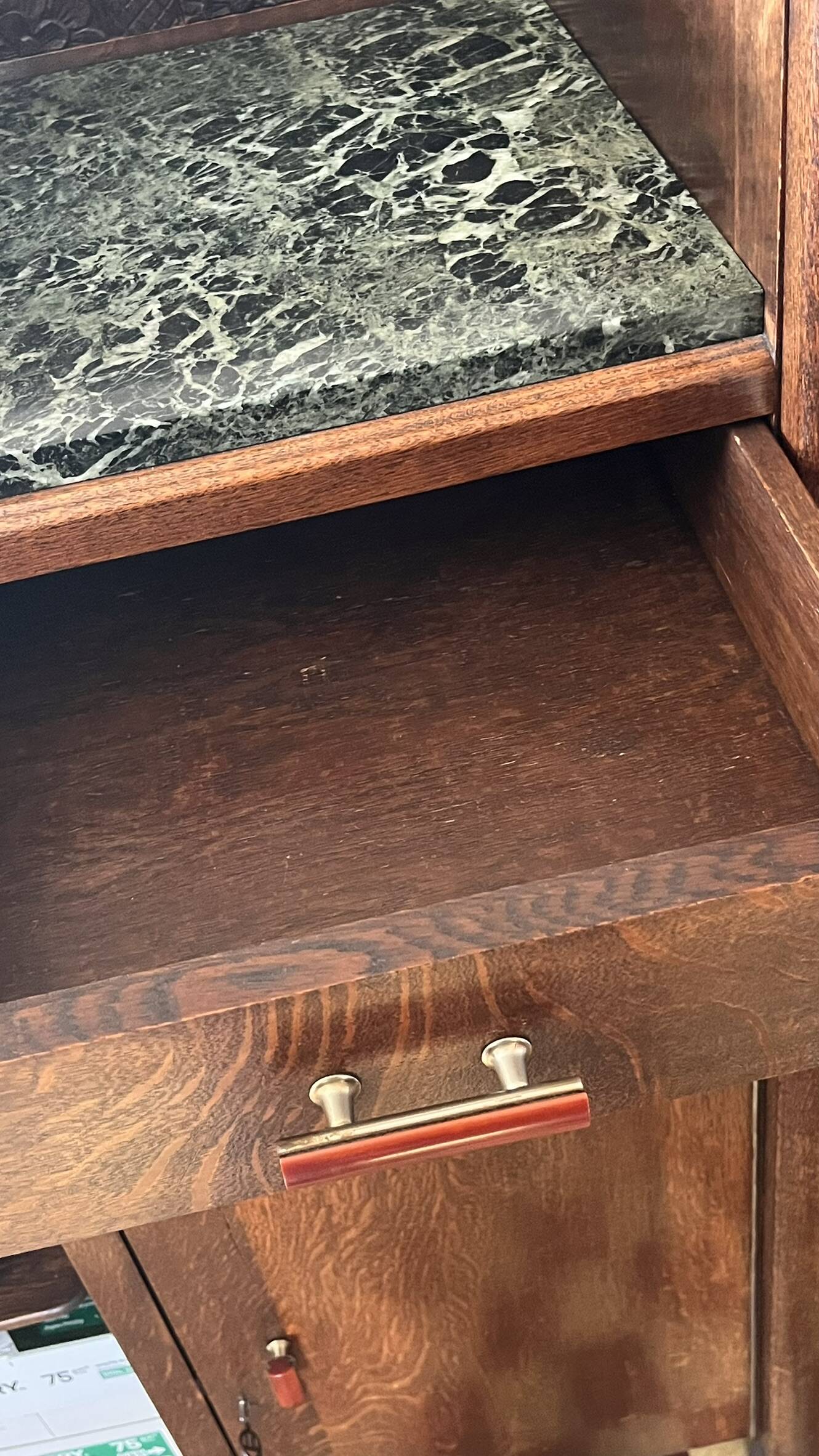 Art Deco oak sideboard with green marble top – 1930s