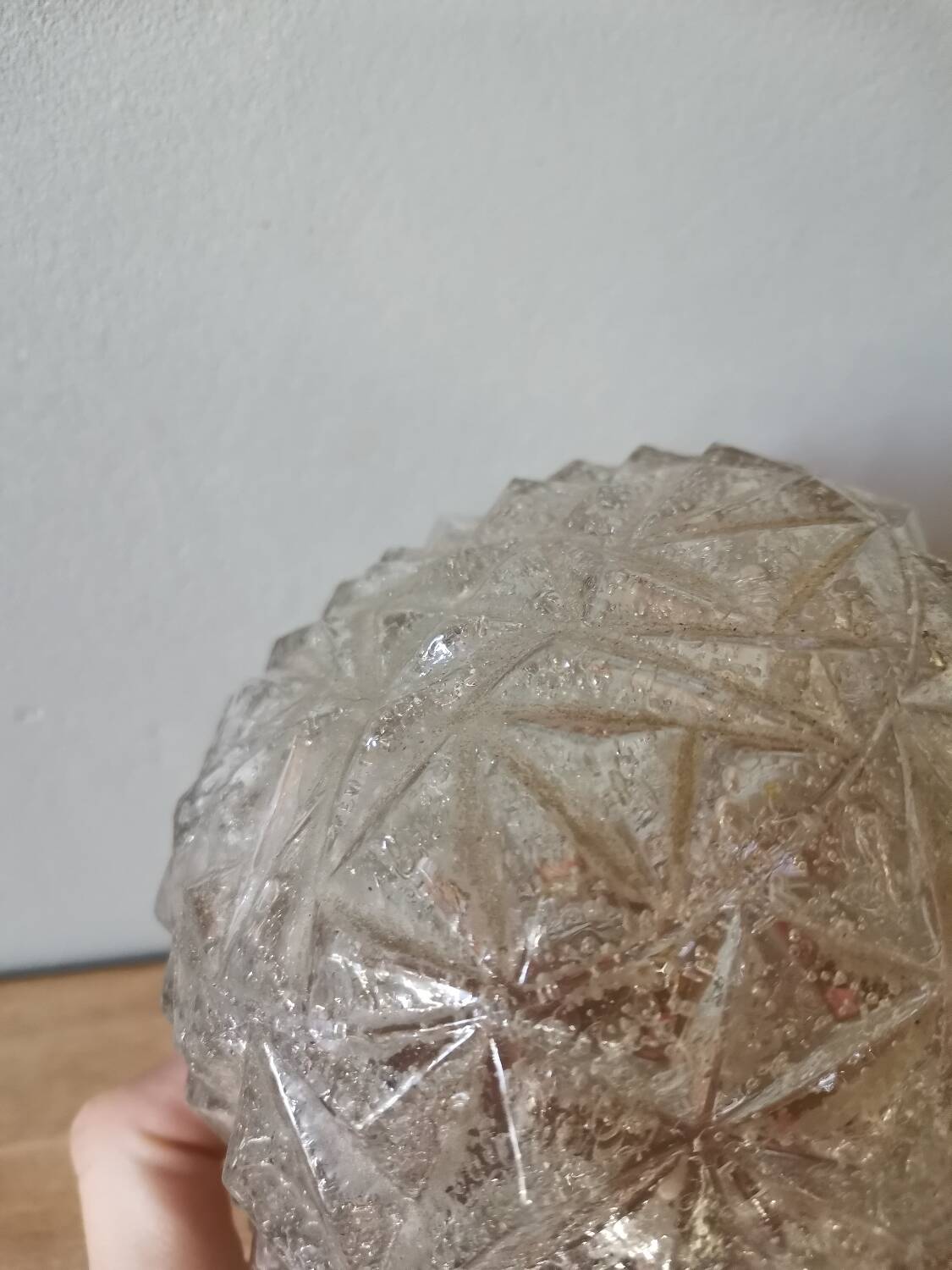 Vintage pressed molded glass lamp globe diamond faceted portable pendant light