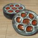 Set of 6 Vintage French Blue Grey & Orange  Hand Painted Pordic 6 Serving Oyster Plates 4973