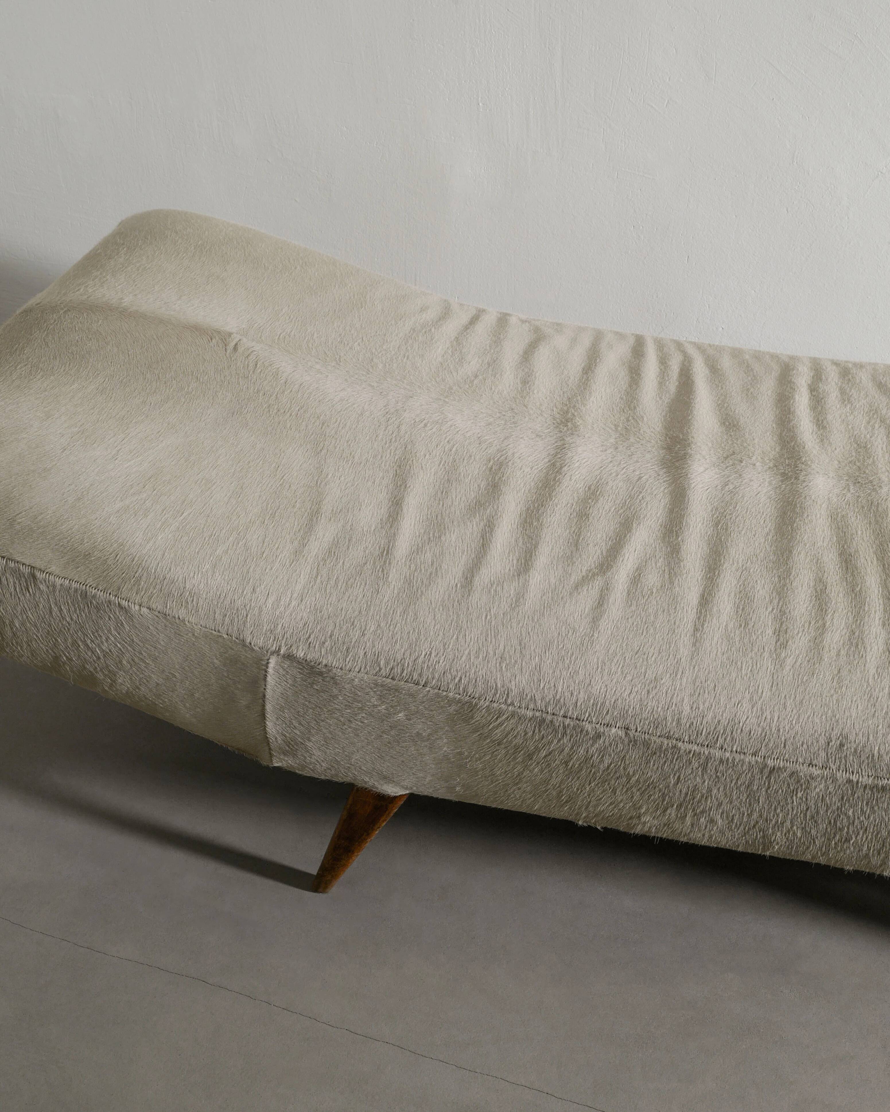 Swedish Mid Century Wooden Daybed in Teak and Beige Hide, 1960s