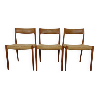 Model 77 Dining Chair in Teak and Papercord by Niels Otto Møller for J.L. Møllers, 1960s