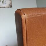 Scandinavian brown skai and wood armchair