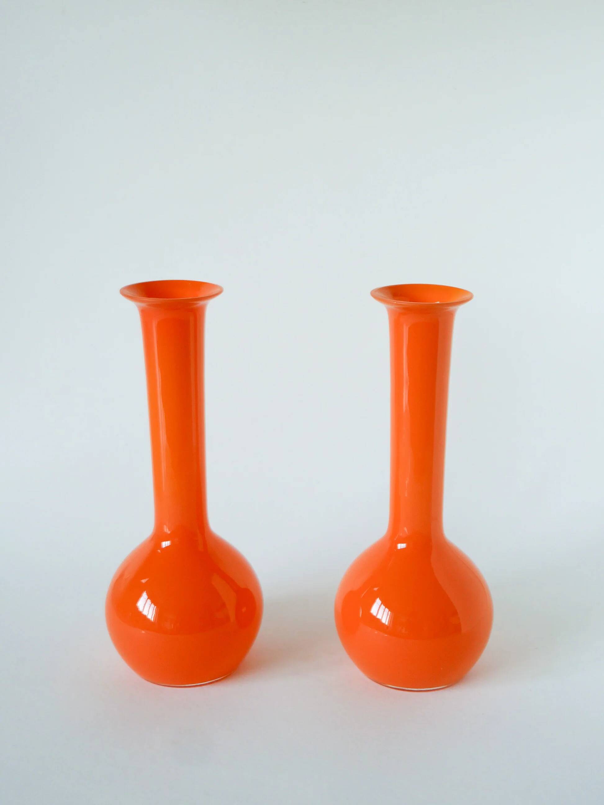 Pair of orange opaline vases, design, 1970