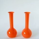 Pair of orange opaline vases, design, 1970