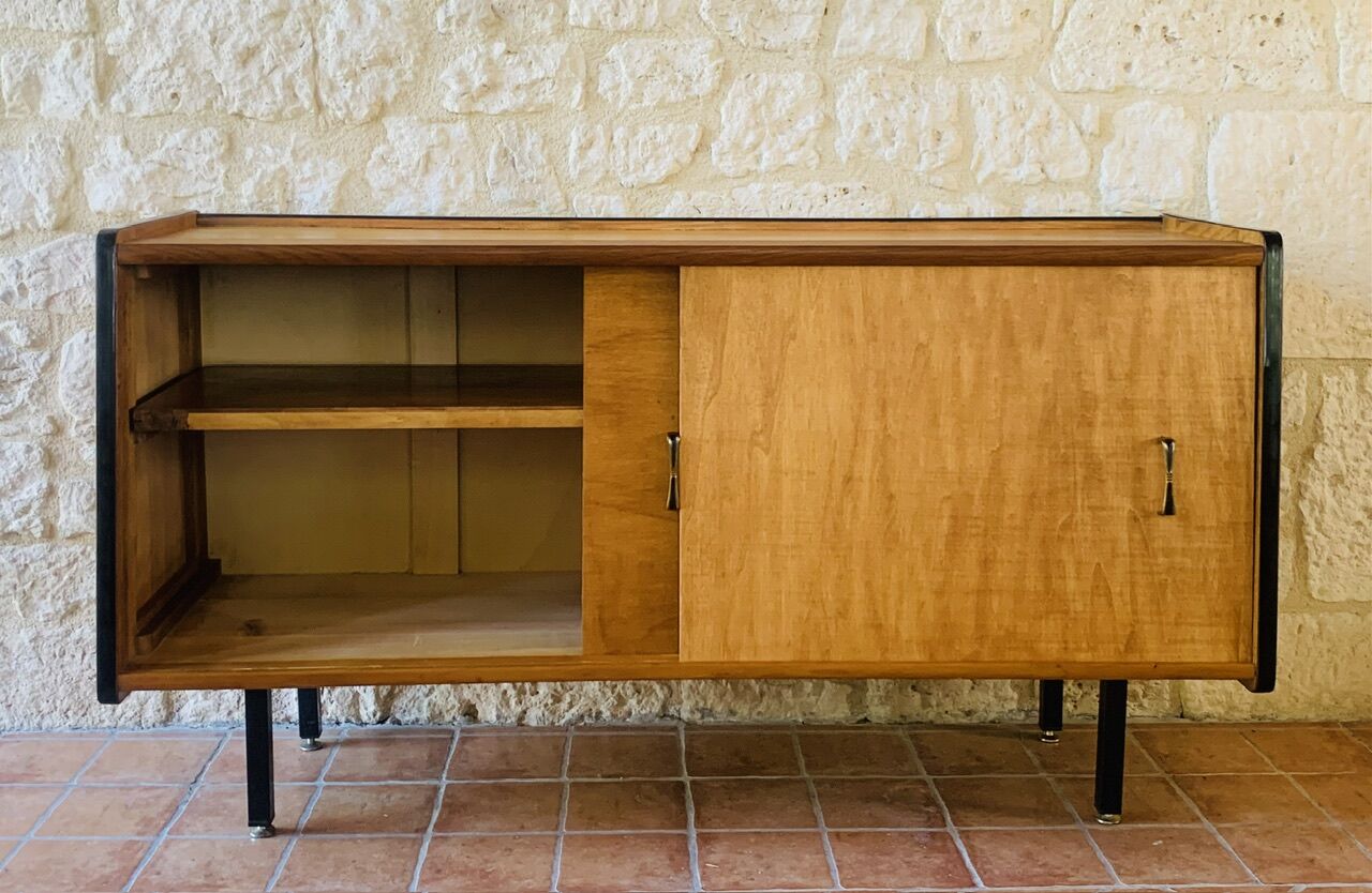 Small vintage row with sliding doors, metal legs Circa 50's