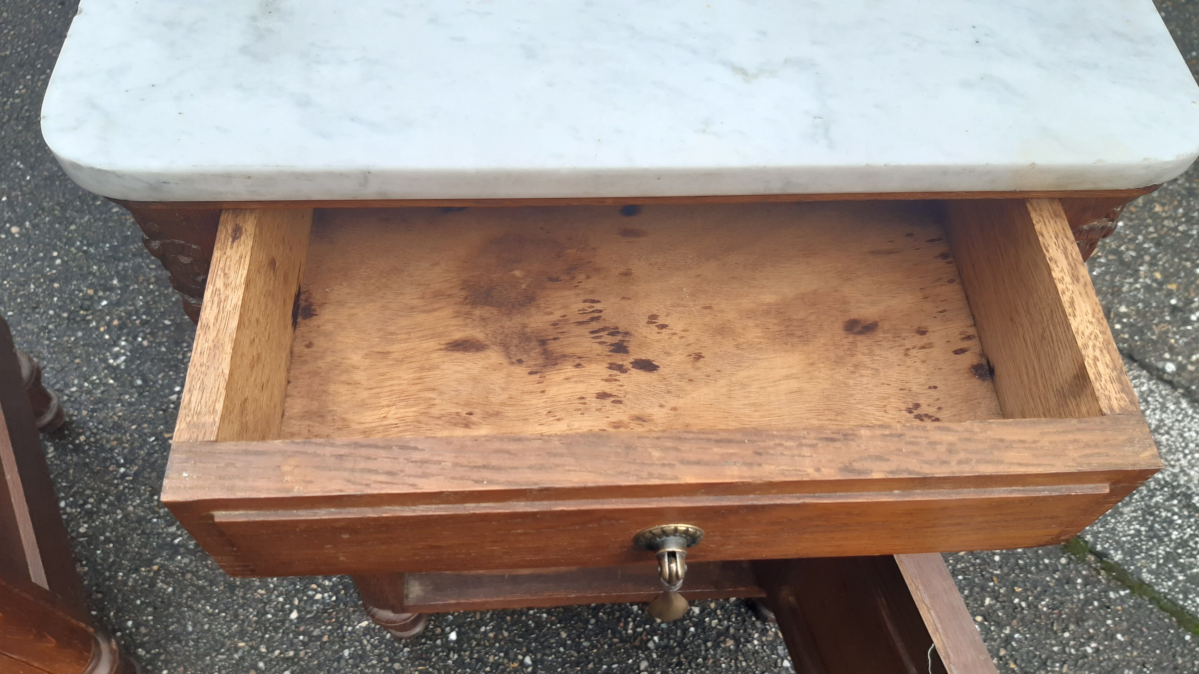 Solid oak and marble bedside tables