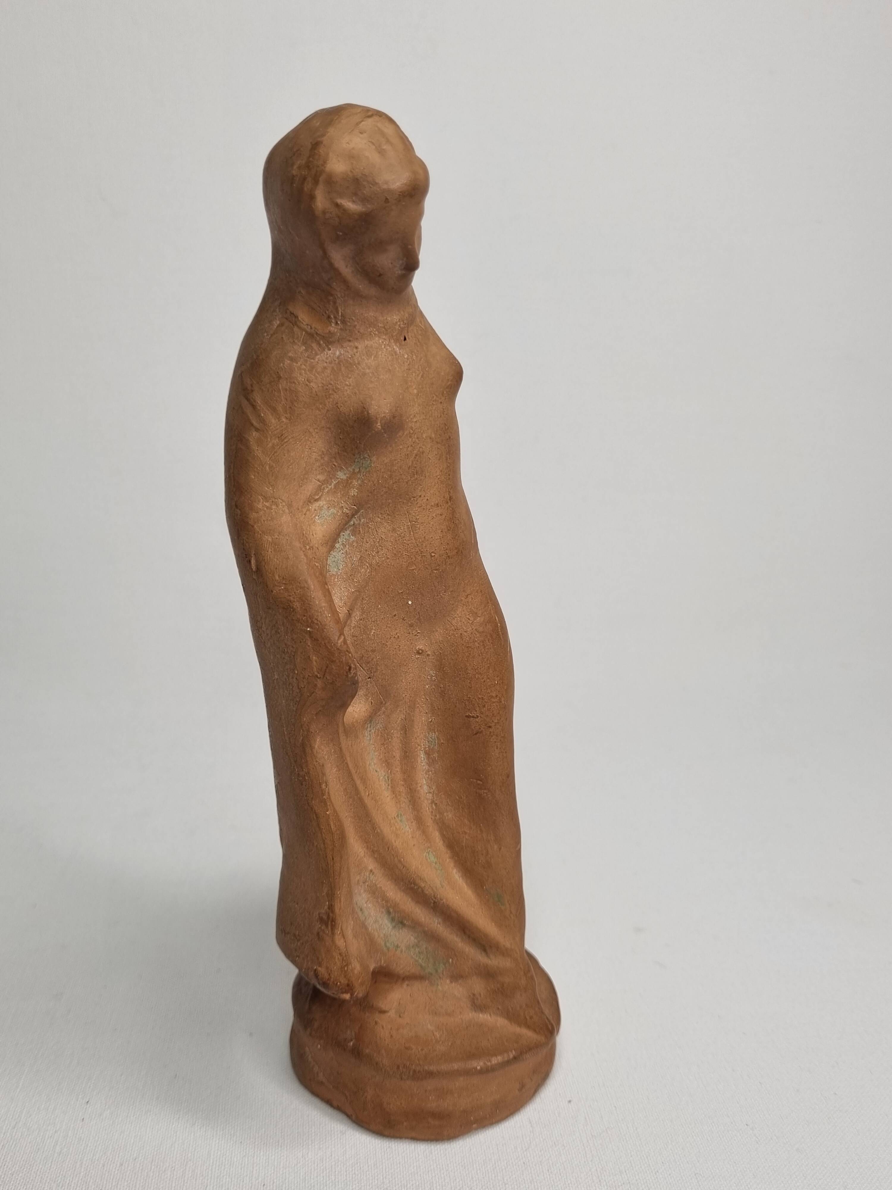 Draped Tanagra after Alexandre Bigot, Terracotta statuette, 20 cm