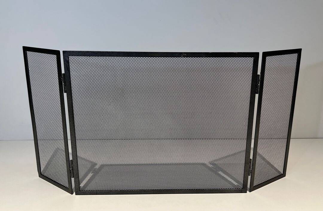 Three-Panel Fire Screen in Expanded Steel Mesh. France. Circa 1970.