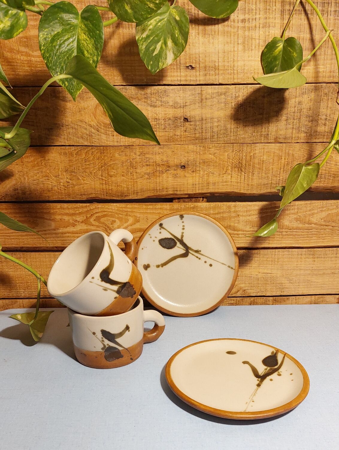 Duo mug/Vintage dessert plate "La Colombe" Ceramic