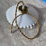 White opaline pendant light with transparent serrated edges