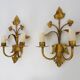 Pair of Italian wall lights with 2 gold leaf gilded arms. 70s 80s