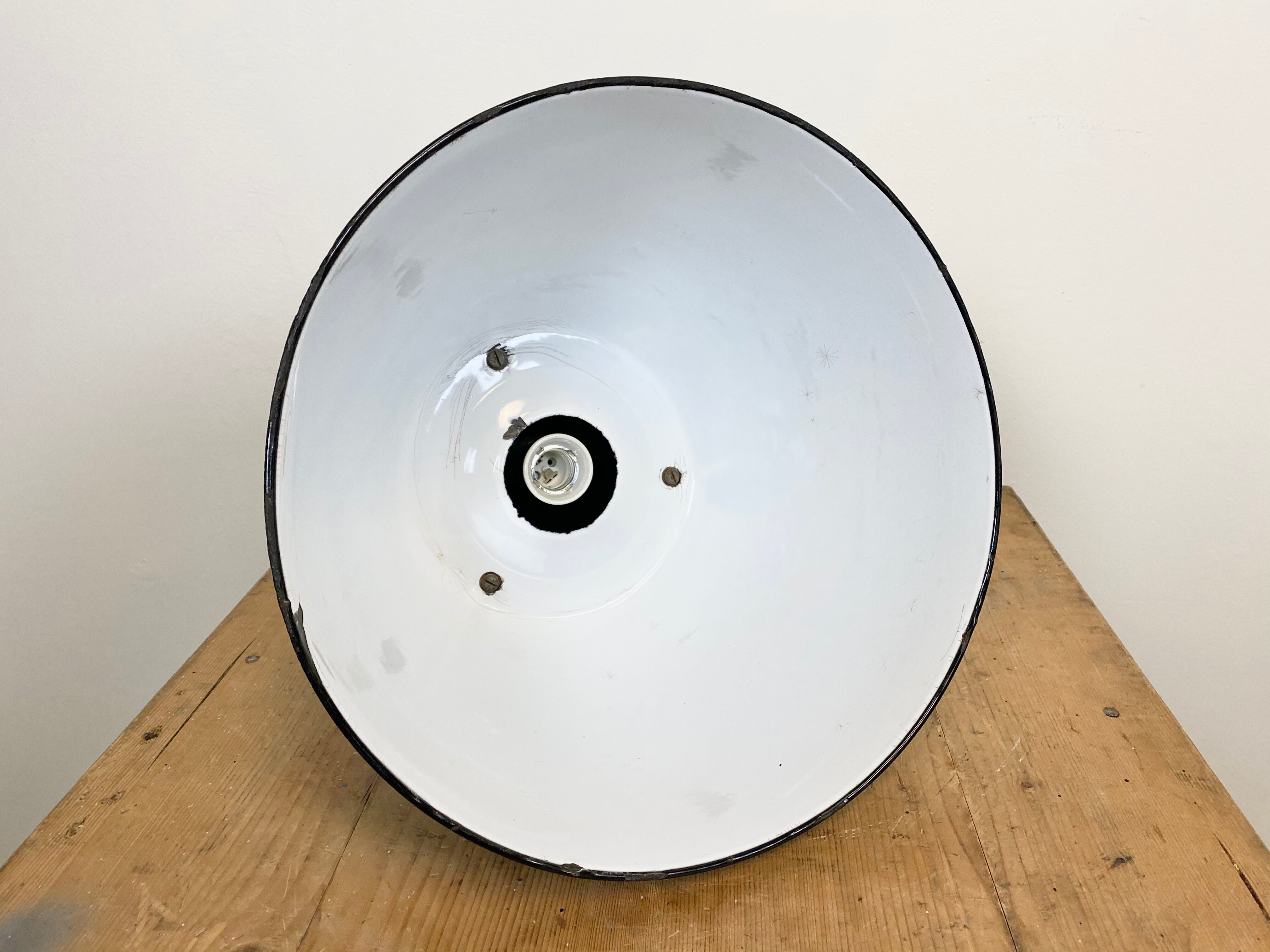 Industrial black enamel bauhaus pendant lamp, 1930s