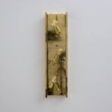 Pair of Modern Sconces in Brass and Milk White Murano Glass and Amber Glass