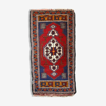 Vintage carpet TurcYastik handmade 57cm x 109cm 1960s, 1C731