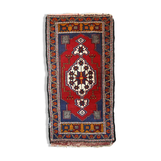 Vintage carpet TurcYastik handmade 57cm x 109cm 1960s, 1C731