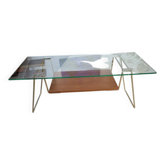 Table basse laiton et verre  années 70