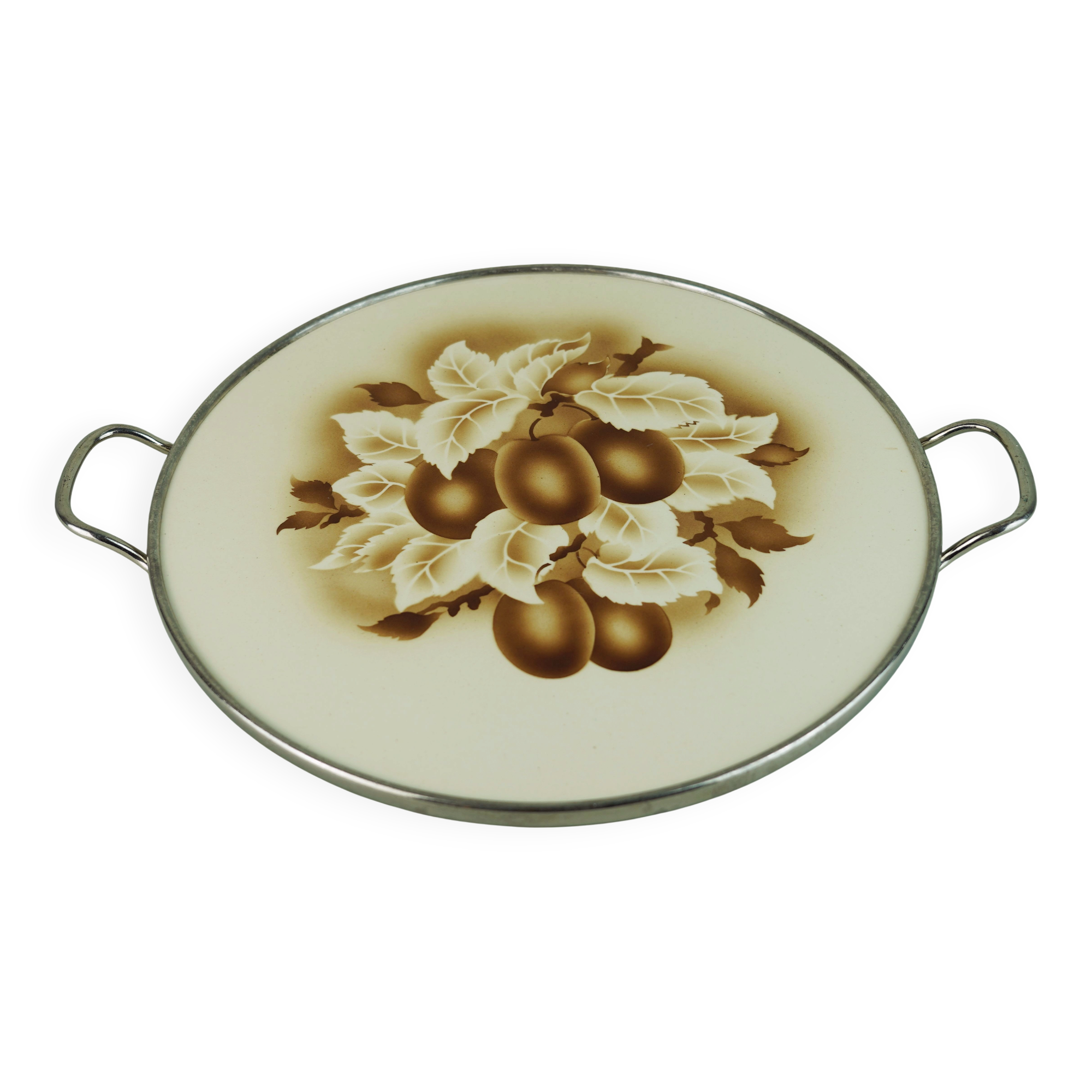 Cake plate art deco ceramic and metal plum decor