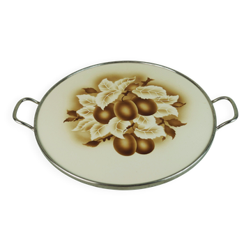 Cake plate art deco ceramic and metal plum decor