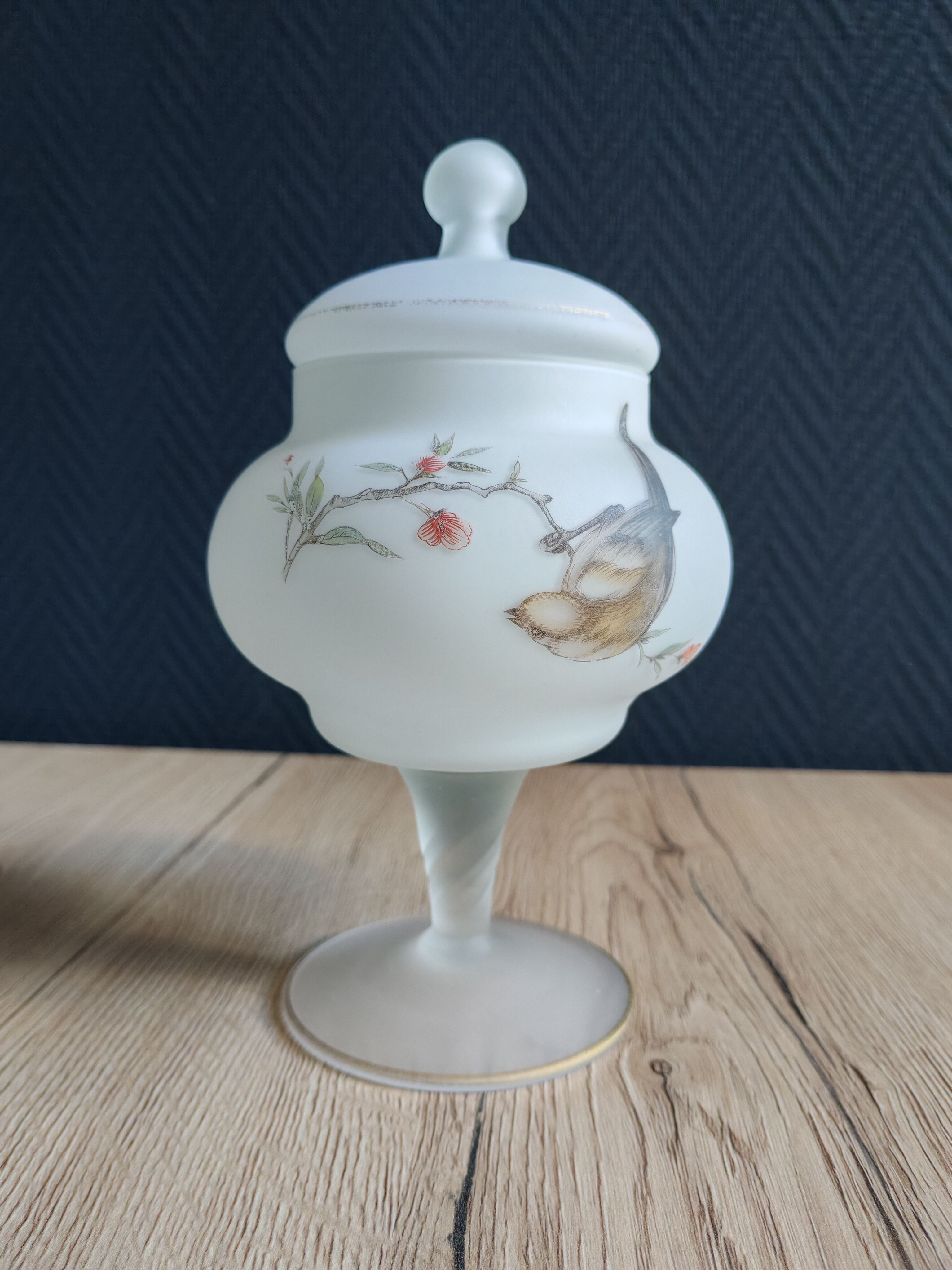 Vintage opaline glass footed bonbonnière