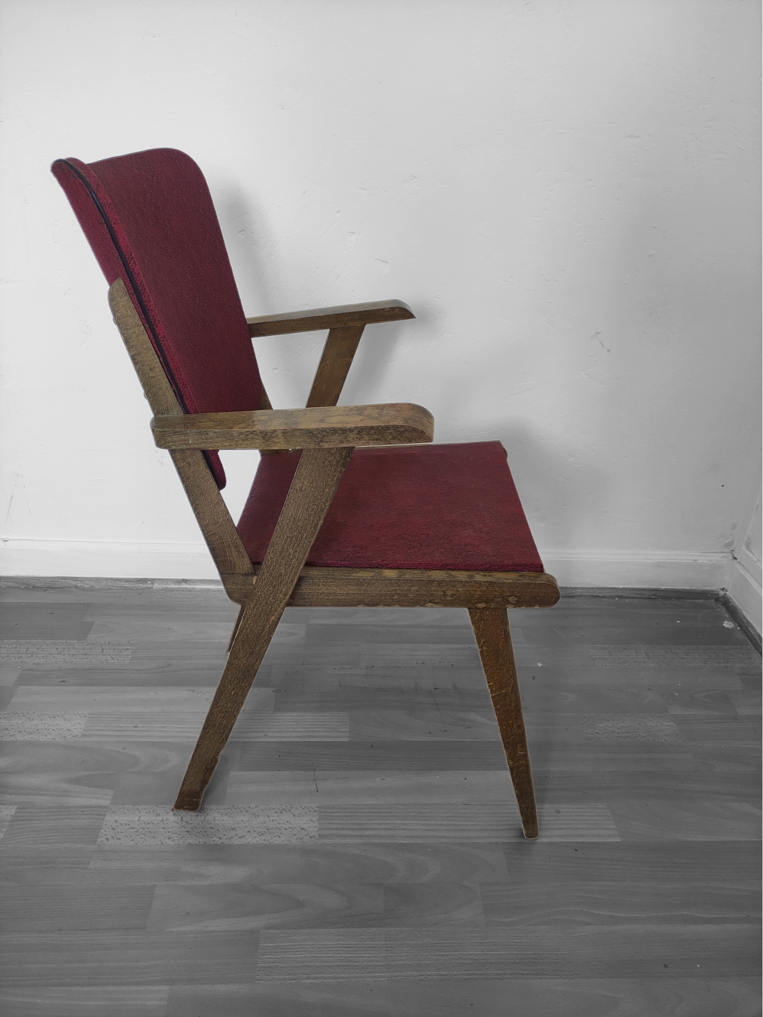 Armchair with Solid Wood Structure and Green Leatherette Seat, Italy, 1960s