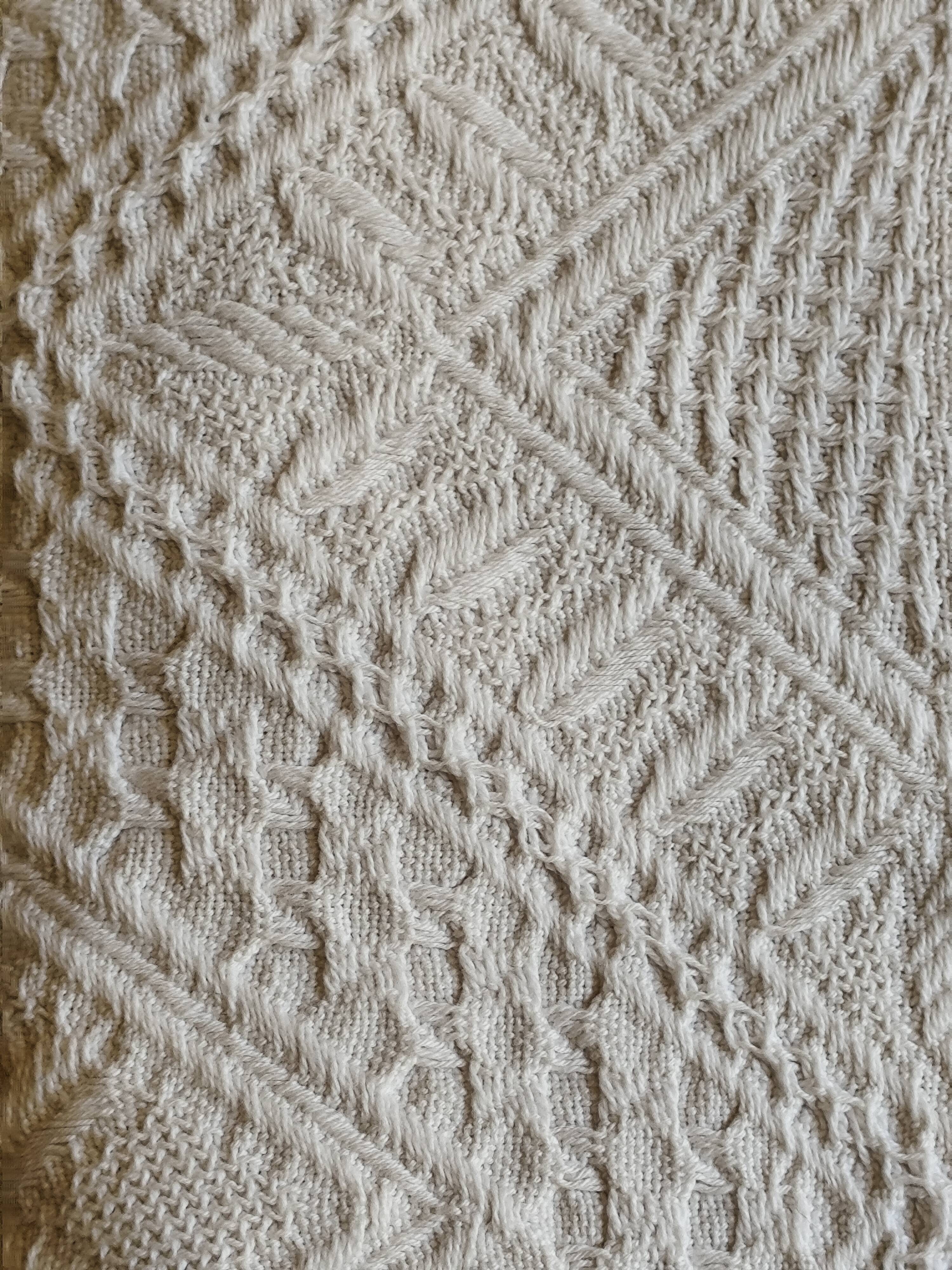 White cotton bedspread, vintage woven cotton bed throw.