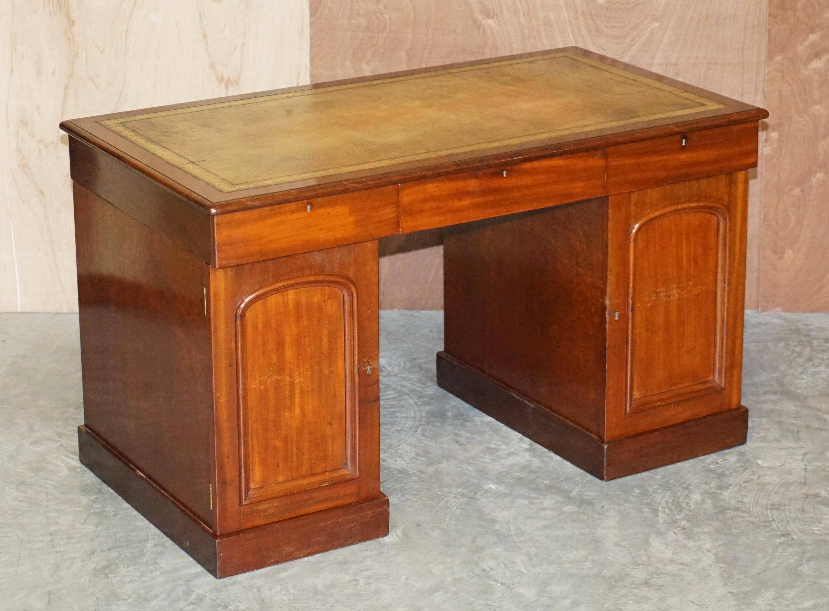 Antique Hardwood Desk with Leather Top and Slanted Drawer