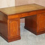 Antique Hardwood Desk with Leather Top and Slanted Drawer