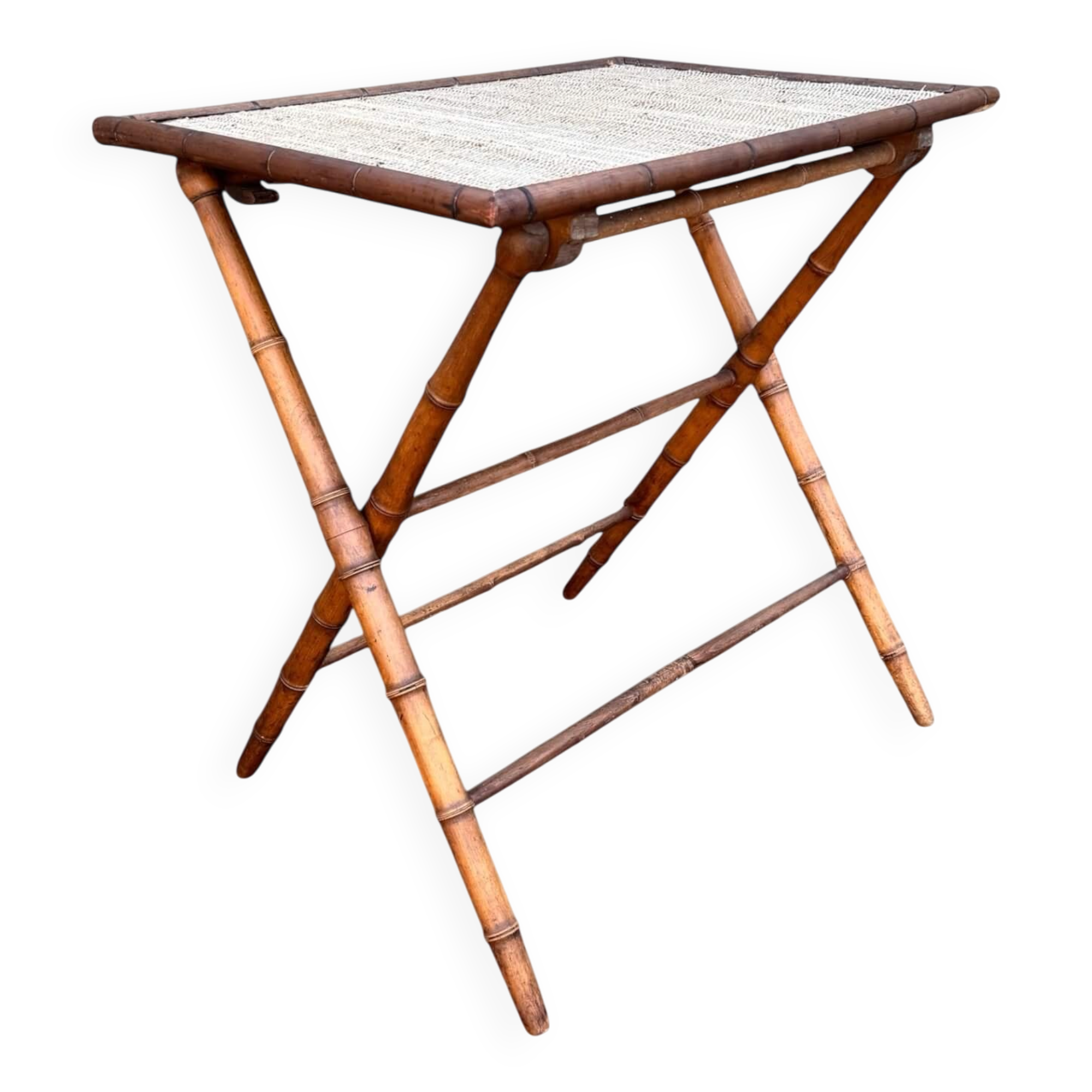 Table d’appoint pliante en faux bambou, époque 1900